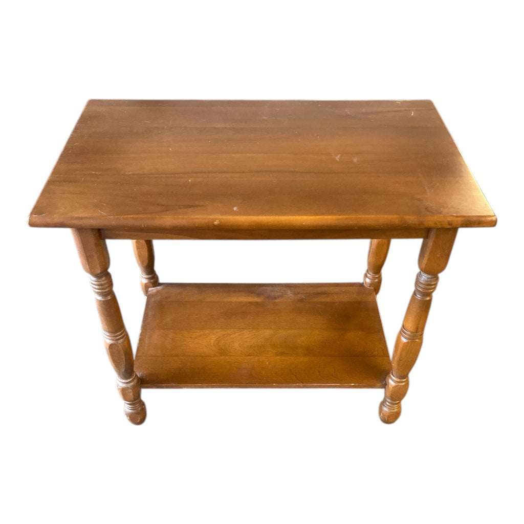 Warm Solid Wood Two‑Tier Side Table – Turned Legs, Compact Storage