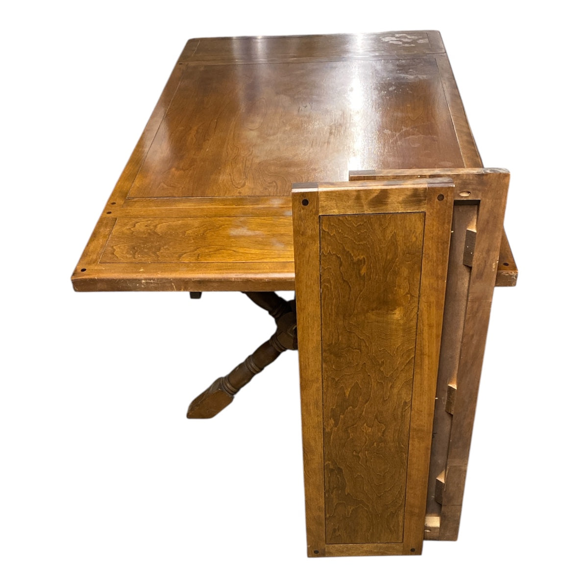 Vintage Solid Wood Trestle Dining Table with Leaves and 6 Chairs