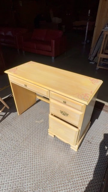 French Country Hand-Painted Desk & Windsor Chair Set - Solid Wood with Tole Acce