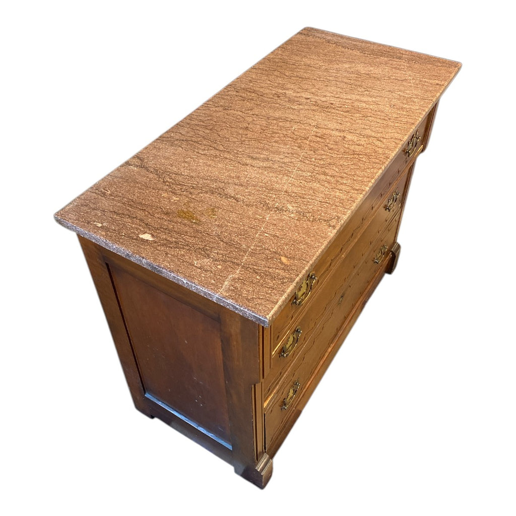 Antique Walnut Chest of Drawers — Rose Marble Top