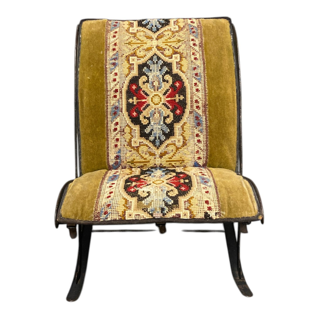 Antique Sewing / Nursing Rocker with Velvet & Needlepoint – Low Victorian Profile