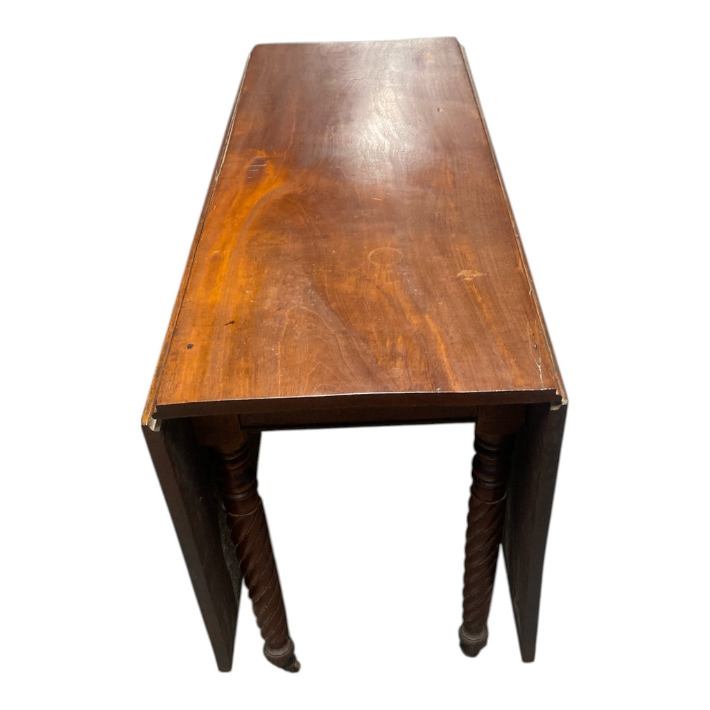 Federal Mahogany Drop‐Leaf Table – Rope‐Carved Legs on Casters – ca. 1820 New England