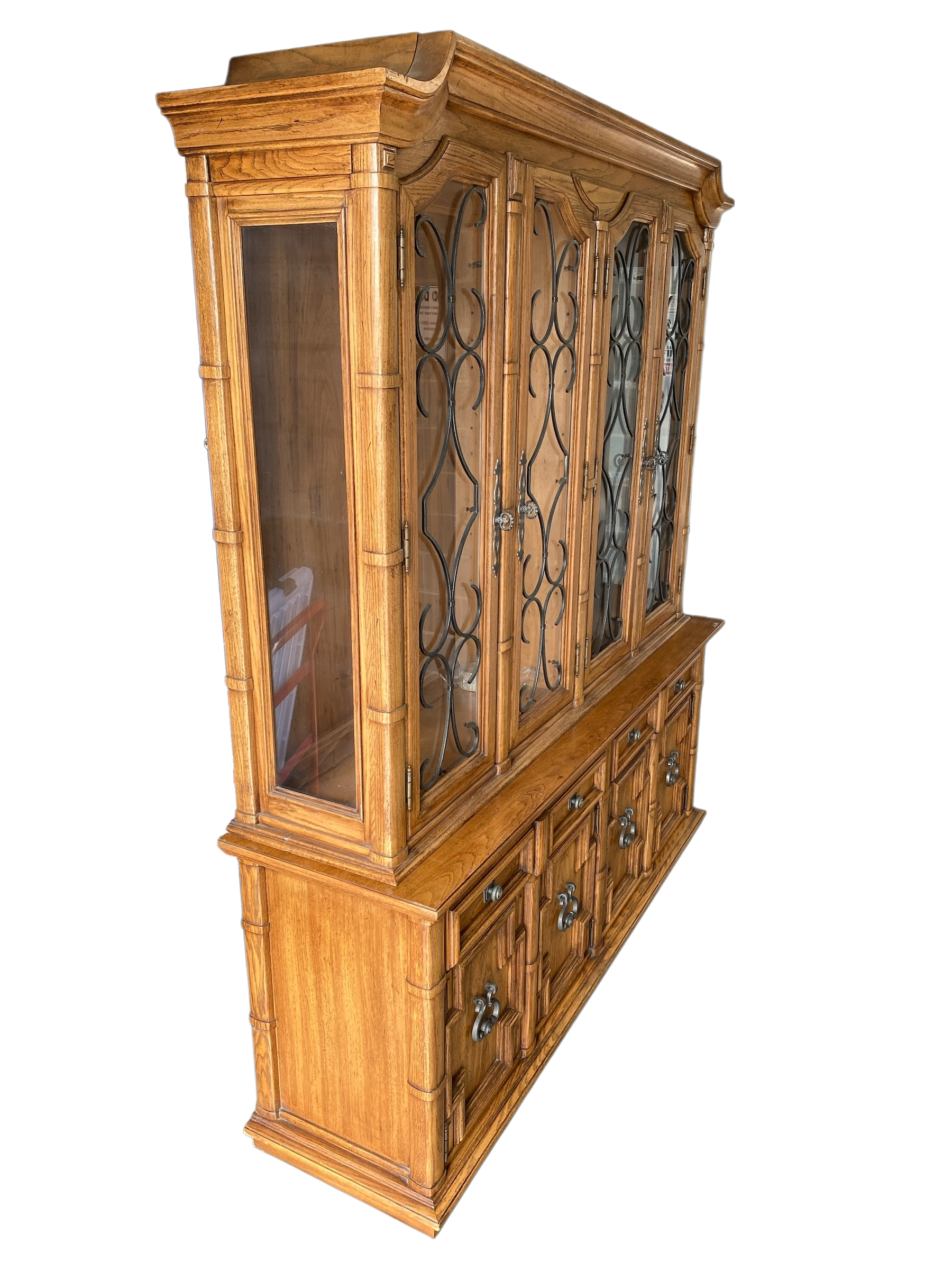 Vintage Thomasville China Cabinet & Hutch — 1970, Four-Door Display
