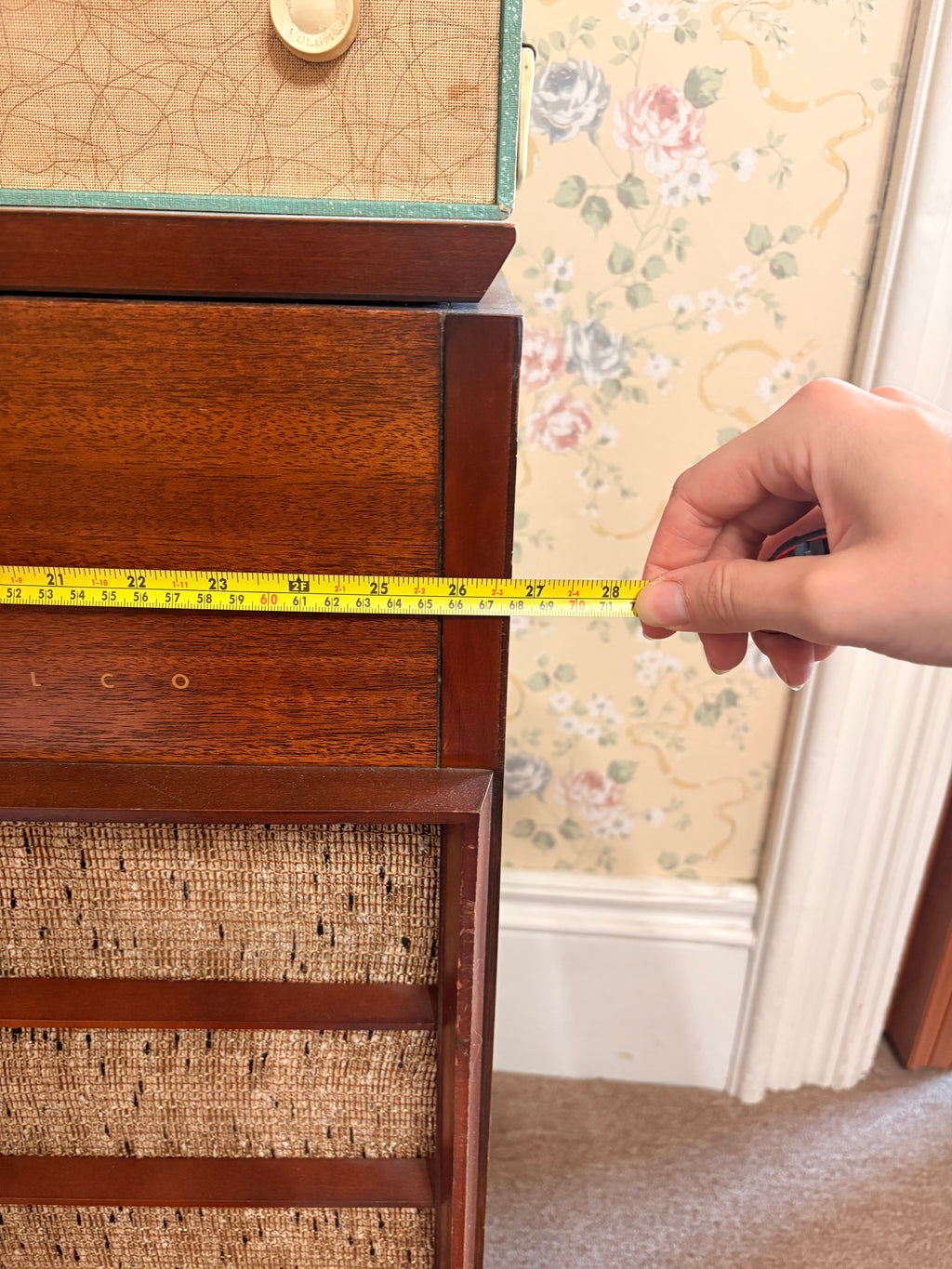 Philco High Fidelity Console Stereo Cabinet Mahogany Veneer Splayed Legs c.1960