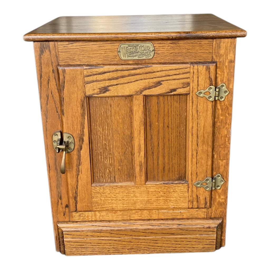Antique White Clad Oak Ice Box — Simmons Hardware Co. St. Louis, c. 1900s