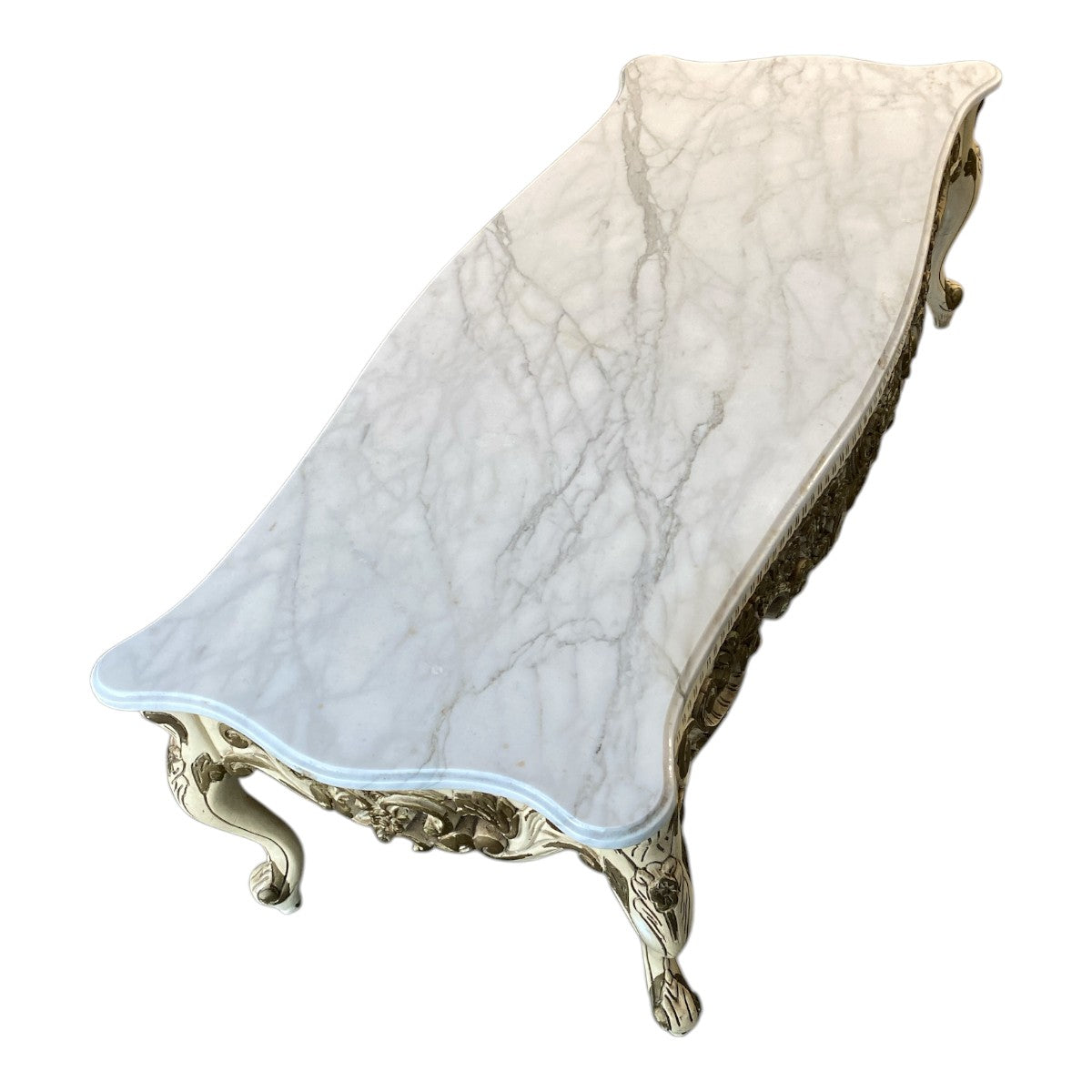 Vintage Baroque Marble Coffee Table – Oversized Rococo Carved Base
