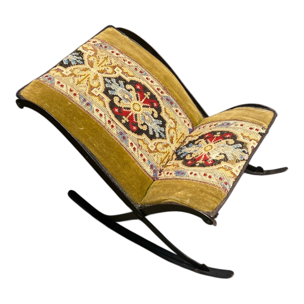 Antique Sewing / Nursing Rocker with Velvet & Needlepoint – Low Victorian Profile