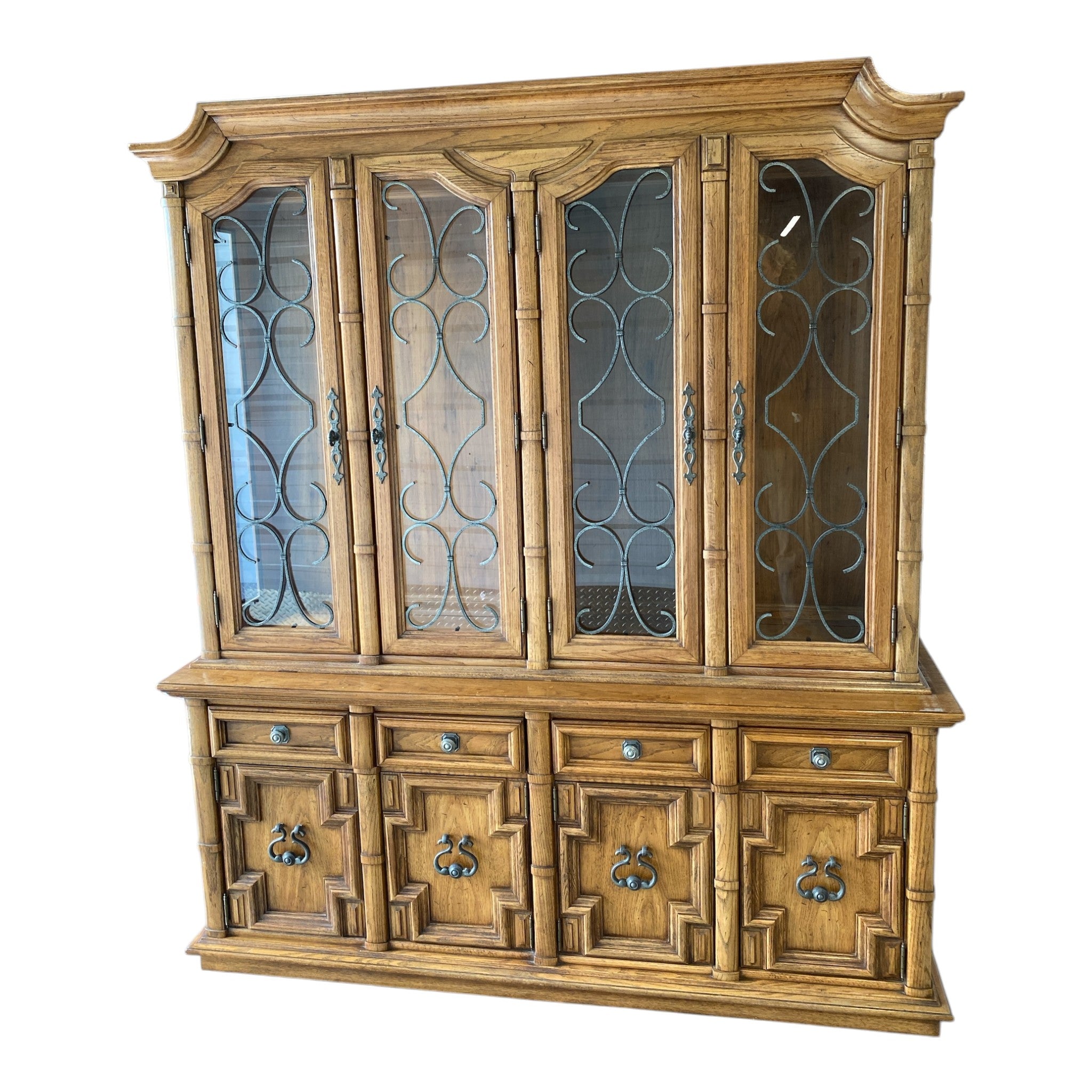 Vintage Thomasville China Cabinet & Hutch — 1970, Four-Door Display