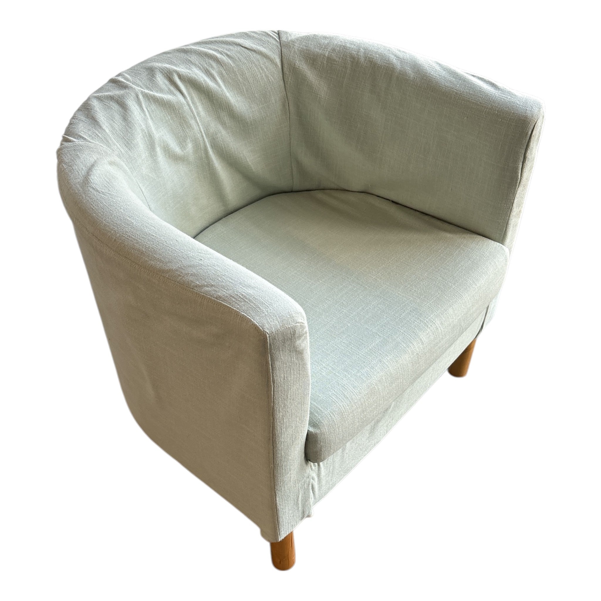 Scandinavian-Style Barrel Chair in Oatmeal Linen-Blend with Birch Legs