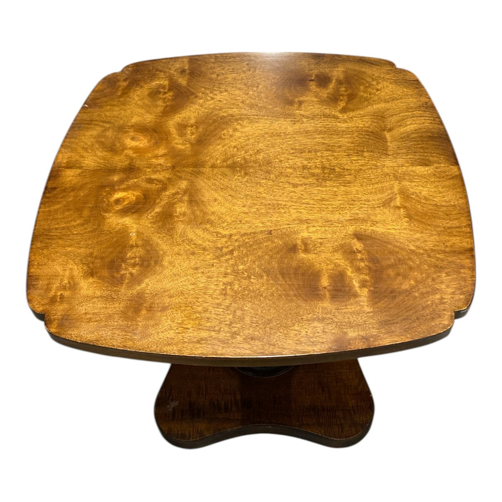 Vintage Figured-Wood Pedestal Side Table / Lamp Table w Quatrefoil Base