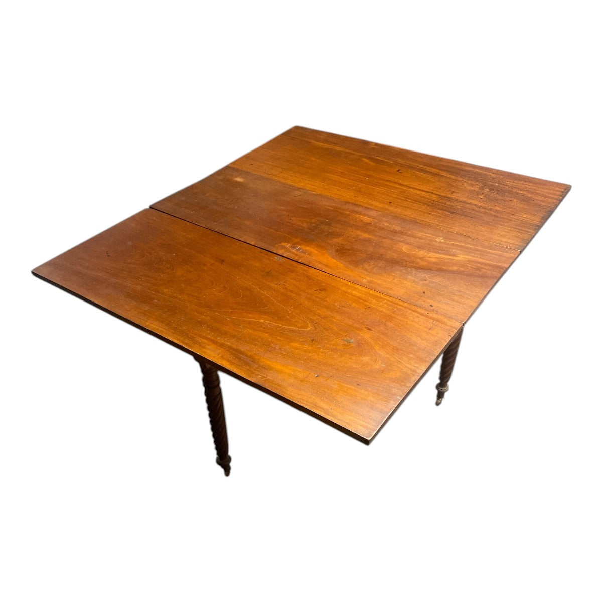 Federal Mahogany Drop‐Leaf Table – Rope‐Carved Legs on Casters – ca. 1820 New England