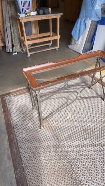 Neoclassical Brass & Leather Console Table with Glass Insert and Hoof Feet