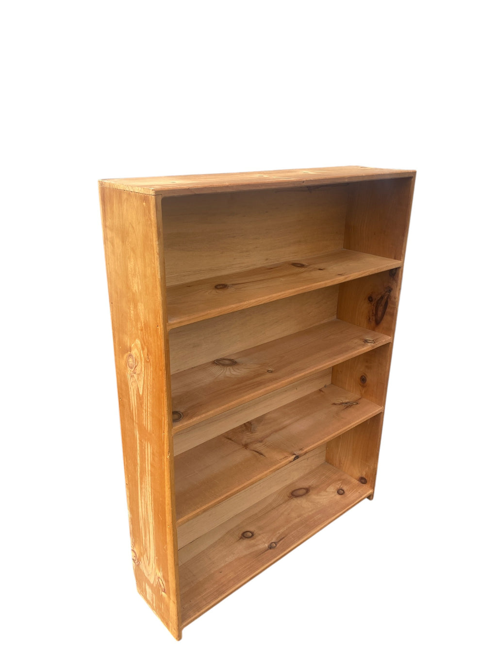Solid Pine 4-Shelf Bookcase — Warm Honey Knotty Pine, Real Wood Construction