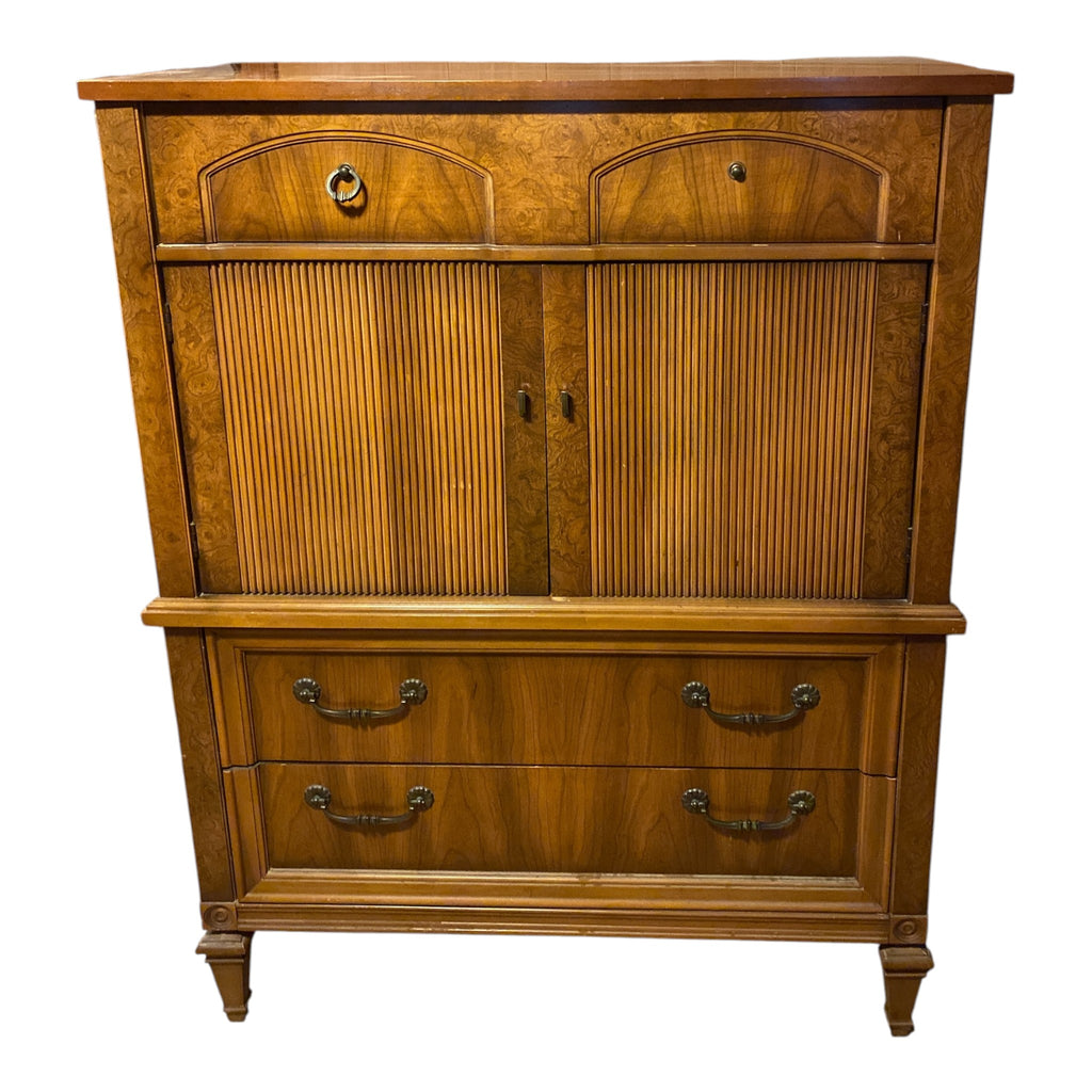 Mid-Century Tambour Door Highboy Dresser – Warm Walnut