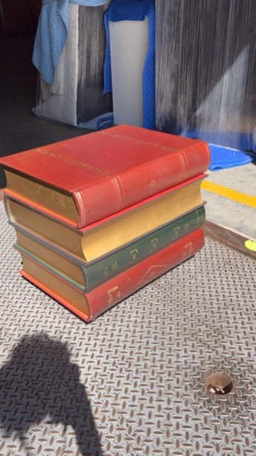 Leather-Bound Stacked Books Side Table with Hidden Storage & Shakespeare Titles
