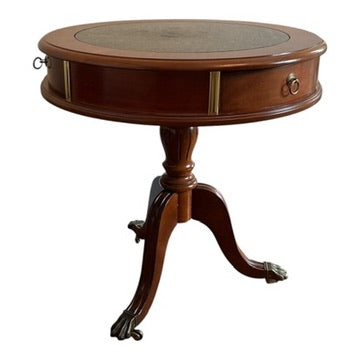 Vintage Mahogany Round Game Table with Green Marble Top & Claw Foot Base