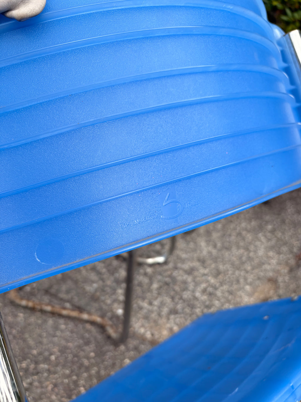 Set of 4 Italian Spilimbergo Cantilever Chairs Chrome Frame Blue Plastic Slat Seats
