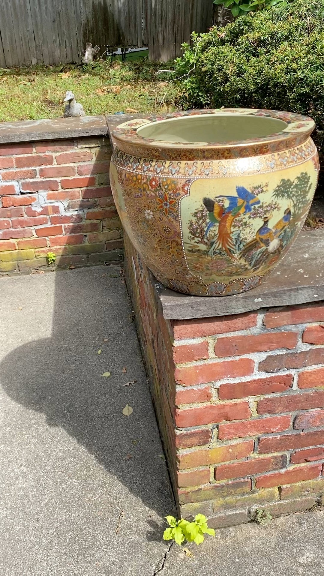 Satsuma-Style Fishbowl Jardinière with Pheasant & Phoenix Motif, 18" D