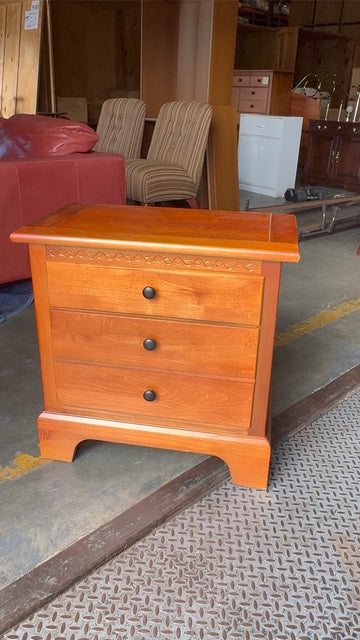 Solid Cherry 3-Drawer Nightstand with Carved Guilloche Detail