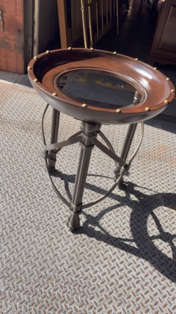 Regency-Style Brass-Studded Wood & Iron Plant Stand with Paw Feet