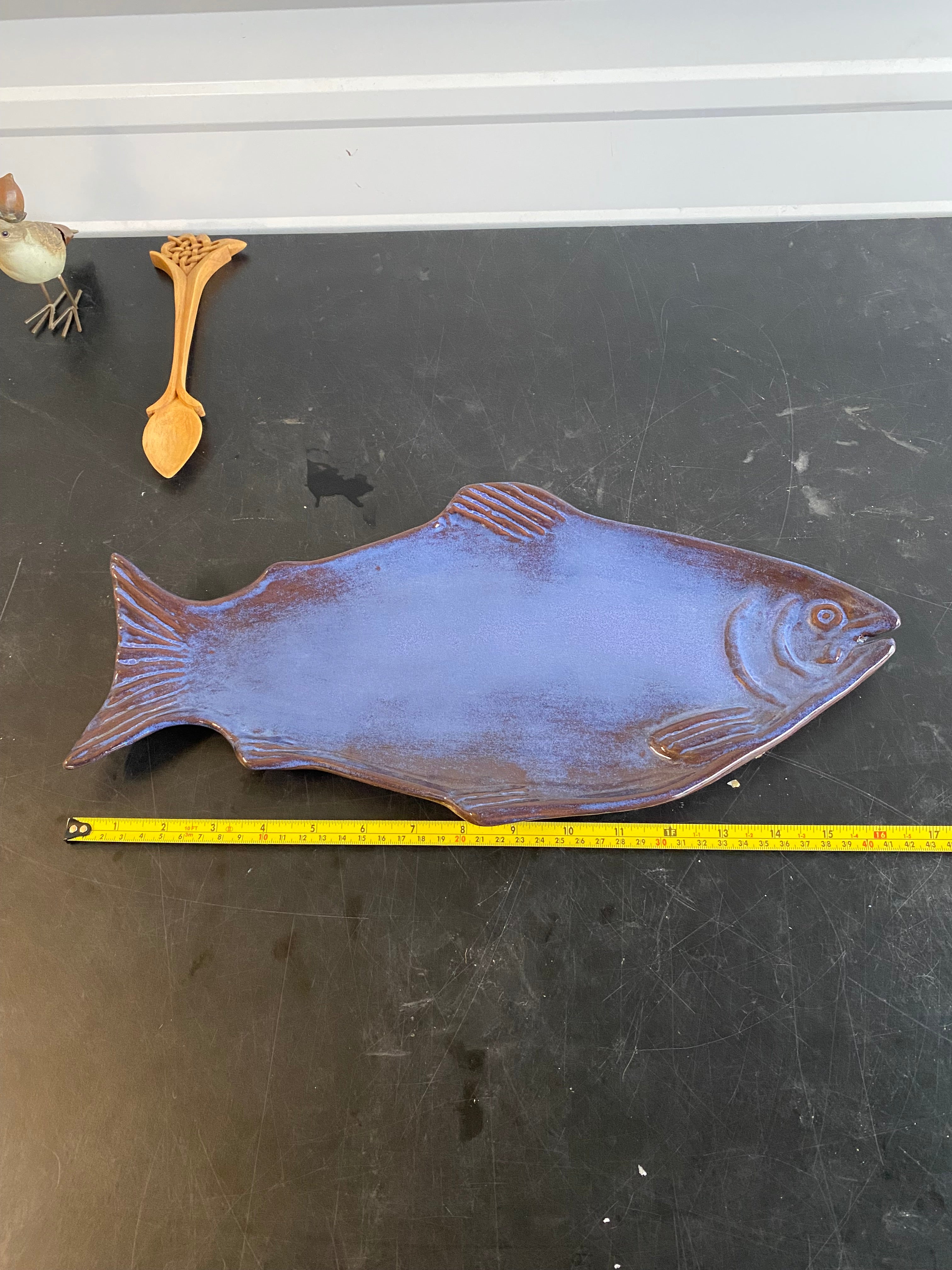 Flora Ovenware Terracotta Fish Platter with Blue-Gray Reactive Glaze