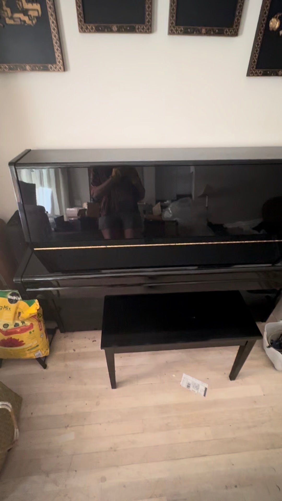 Japanese-Made Yamaha Upright Piano w/ Bench, Gloss Black, 3 Pedals