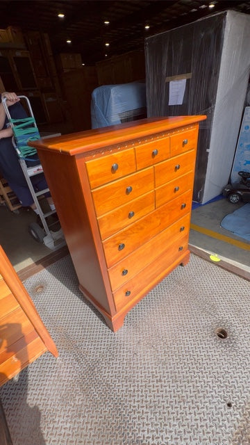Solid Cherry 9-Drawer Tall Chest with Carved Rope Detail, Shaker-Inspired