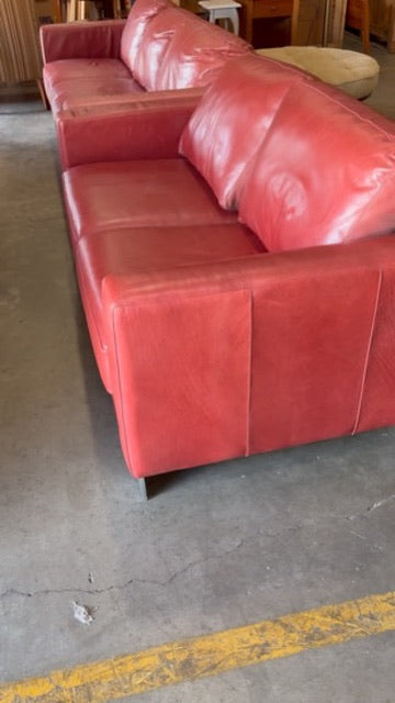 American Leather Matching Sofa & Loveseat Set in Oxblood Red with Chrome Legs