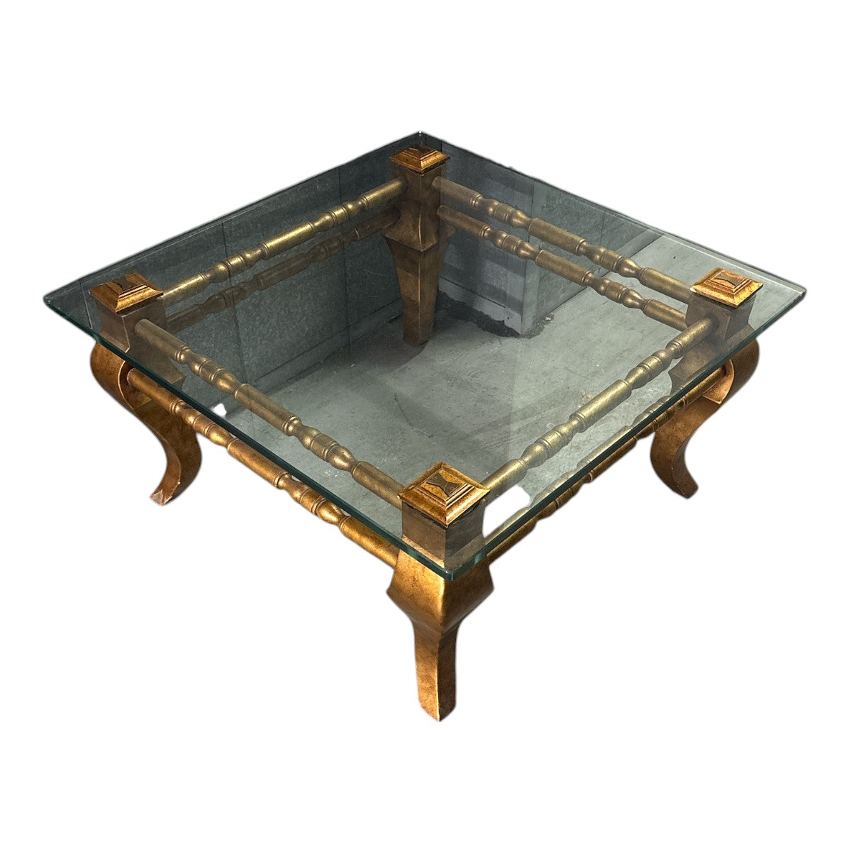 Gilt Square Glass Coffee Table – Hollywood Regency Flair