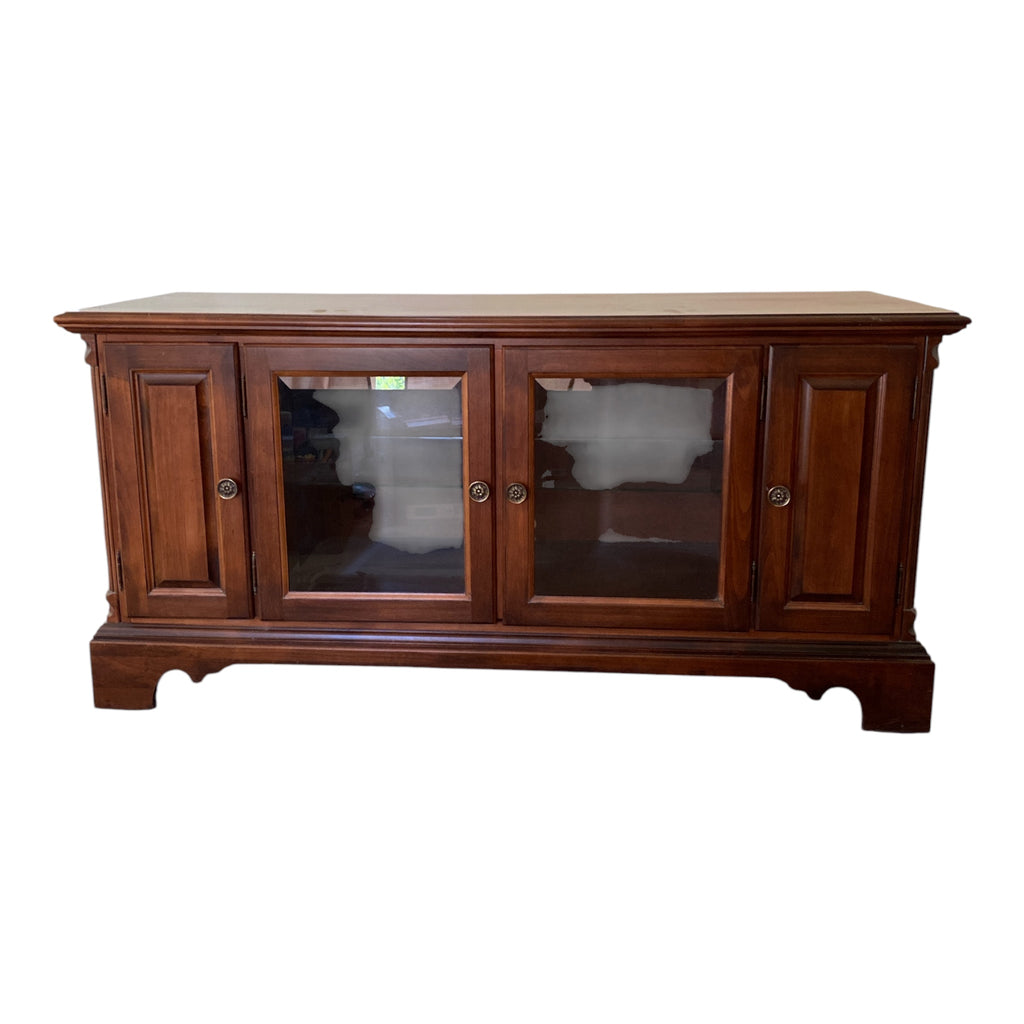 cherry media console with glass doors