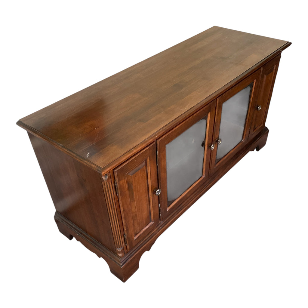 cherry media console with glass doors