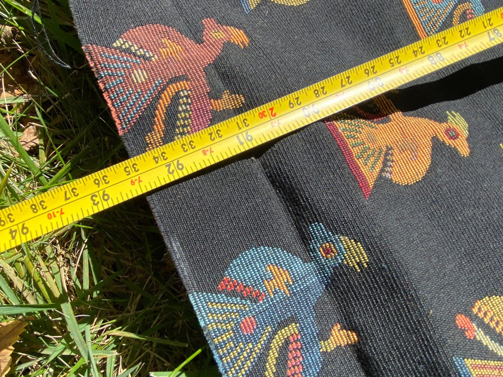 Vintage Woven Jacquard Throw with Folk Art Bird Motif & Fringe Trim