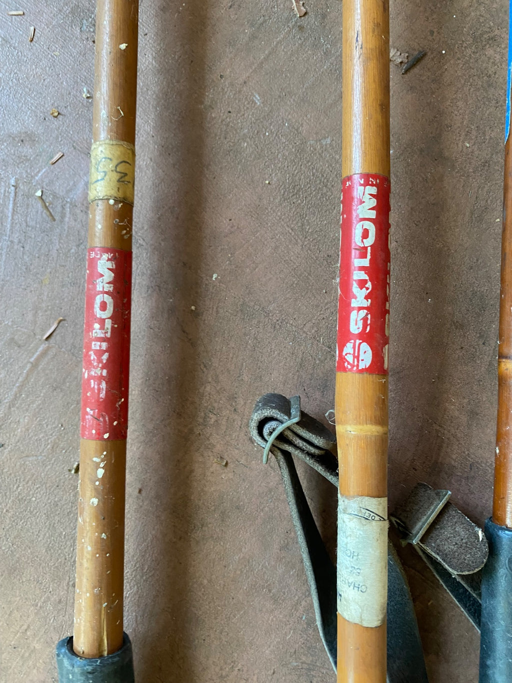 Vintage Bamboo Ski Poles Collection — Mixed Makers Including Montag, 6 Poles