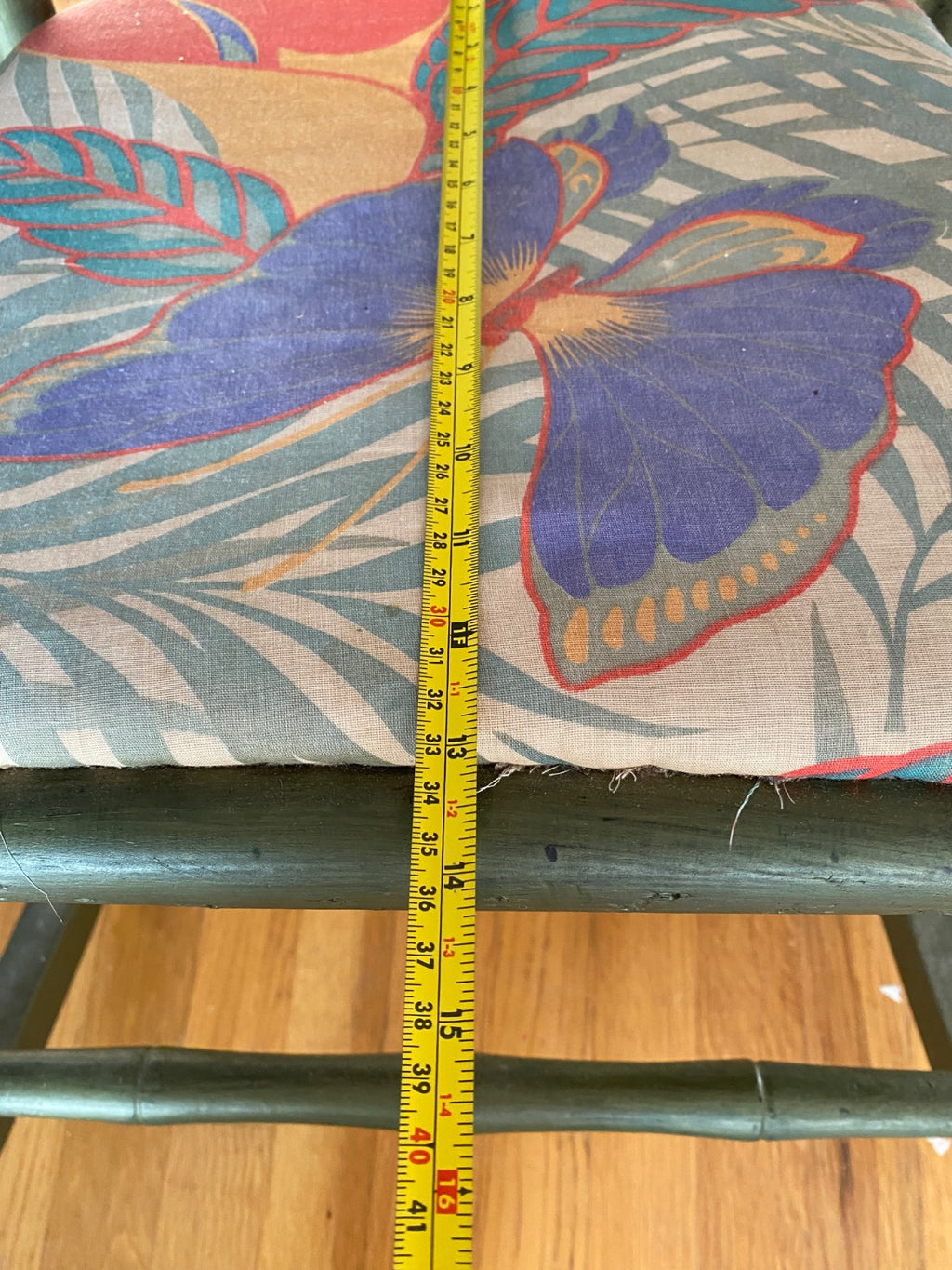Victorian Eastlake Folding Rocker with Tropical Reupholstery, Painted Green
