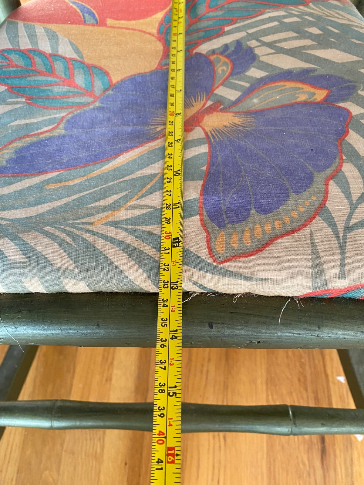 Victorian Eastlake Folding Rocker with Tropical Reupholstery, Painted Green