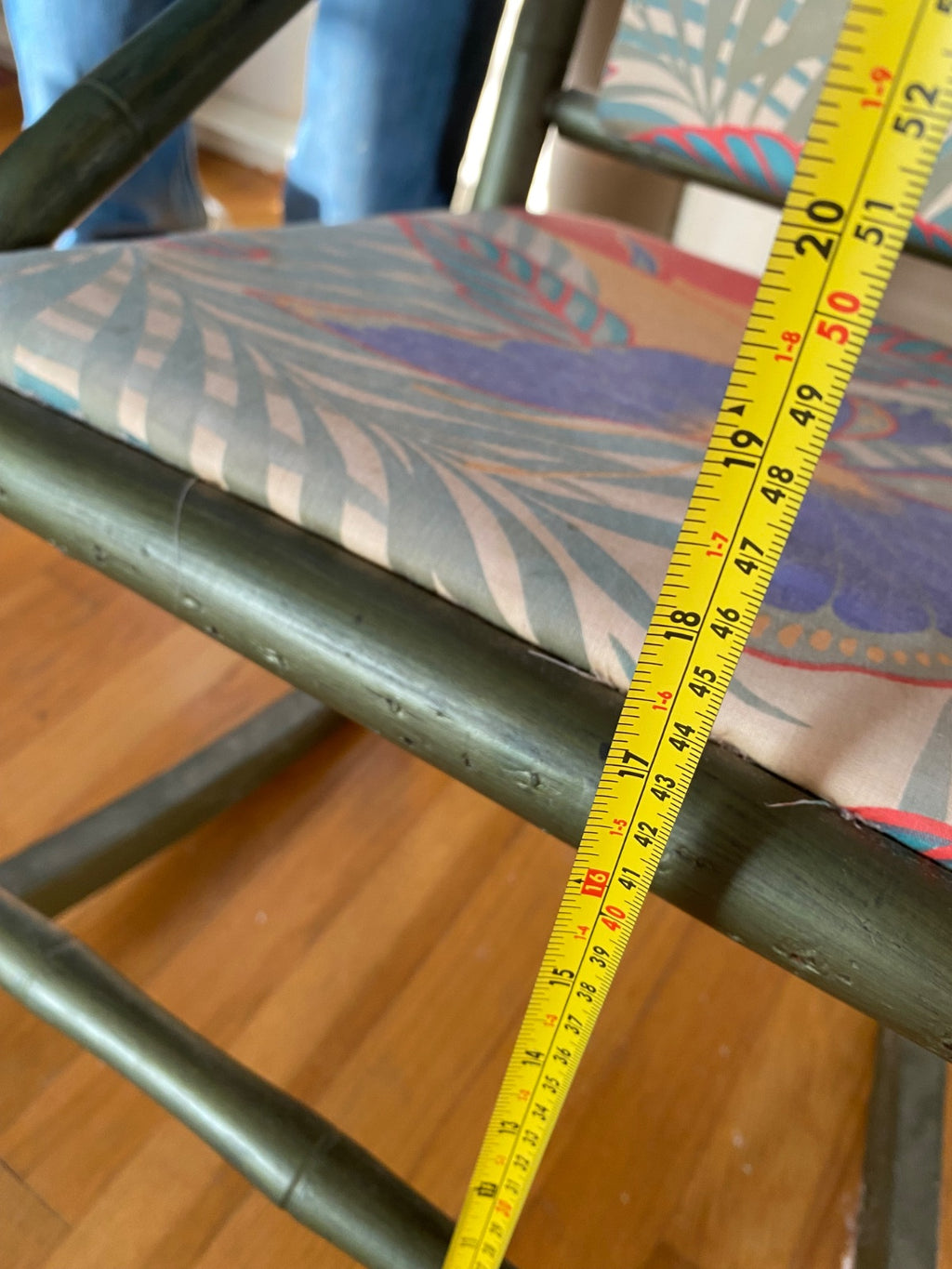 Victorian Eastlake Folding Rocker with Tropical Reupholstery, Painted Green
