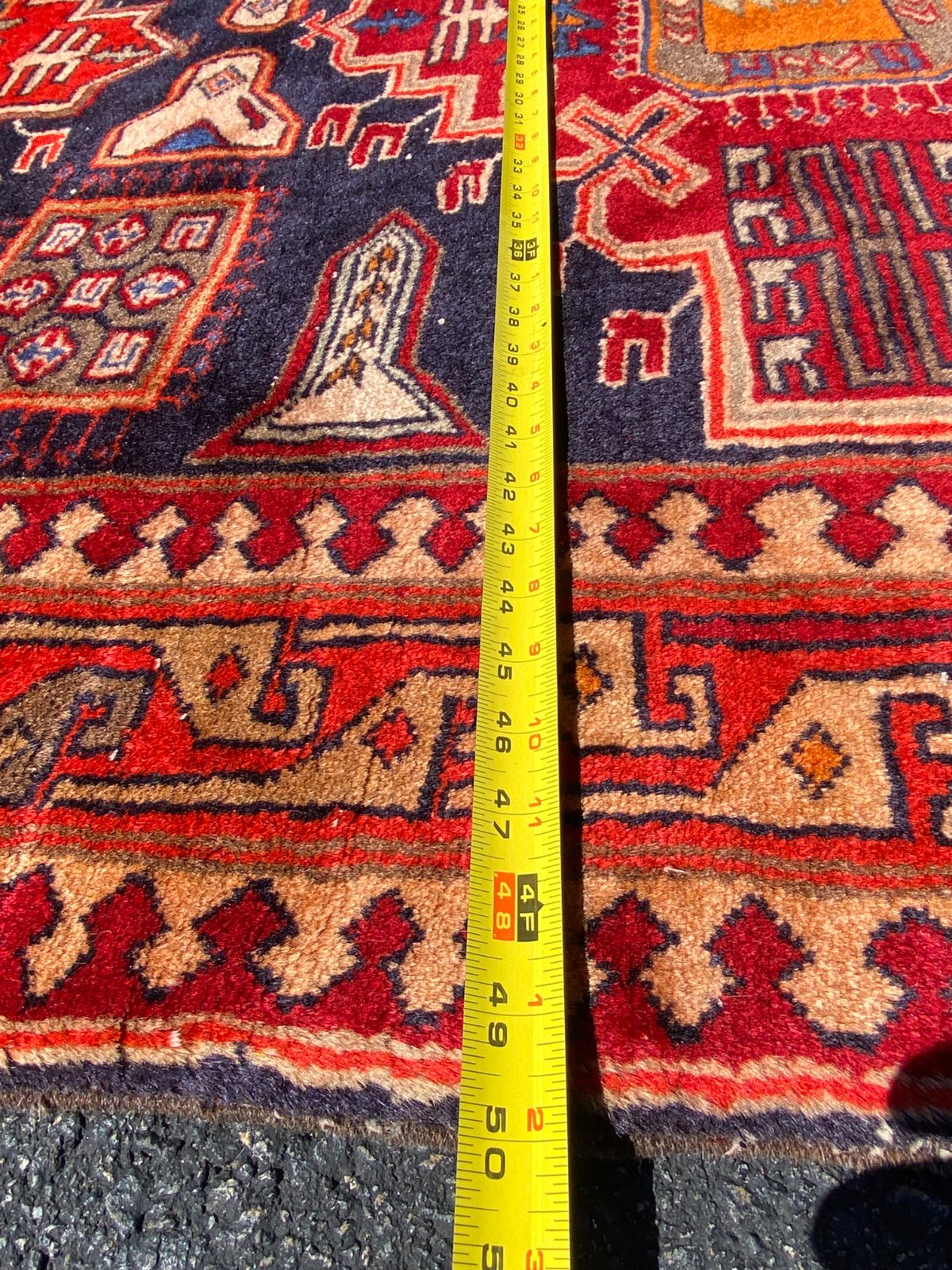 Vintage Caucasian-Style Hand-Knotted Wool Runner, Bold Geometric Medallions