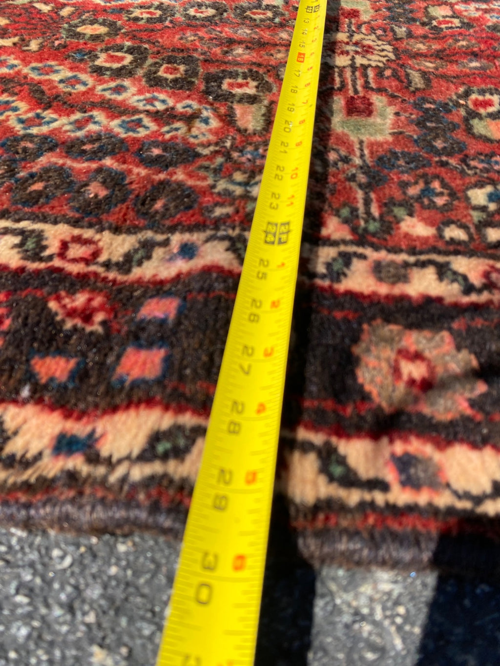 Vintage Persian Hamadan Hand-Knotted Wool Runner Rug Red Field Medallion