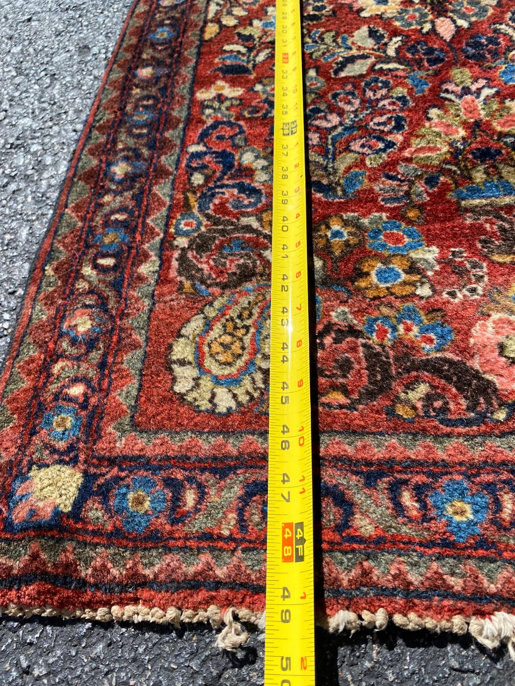 Antique Persian Sarouk Hand-Knotted Wool Runner, Rich Red Field