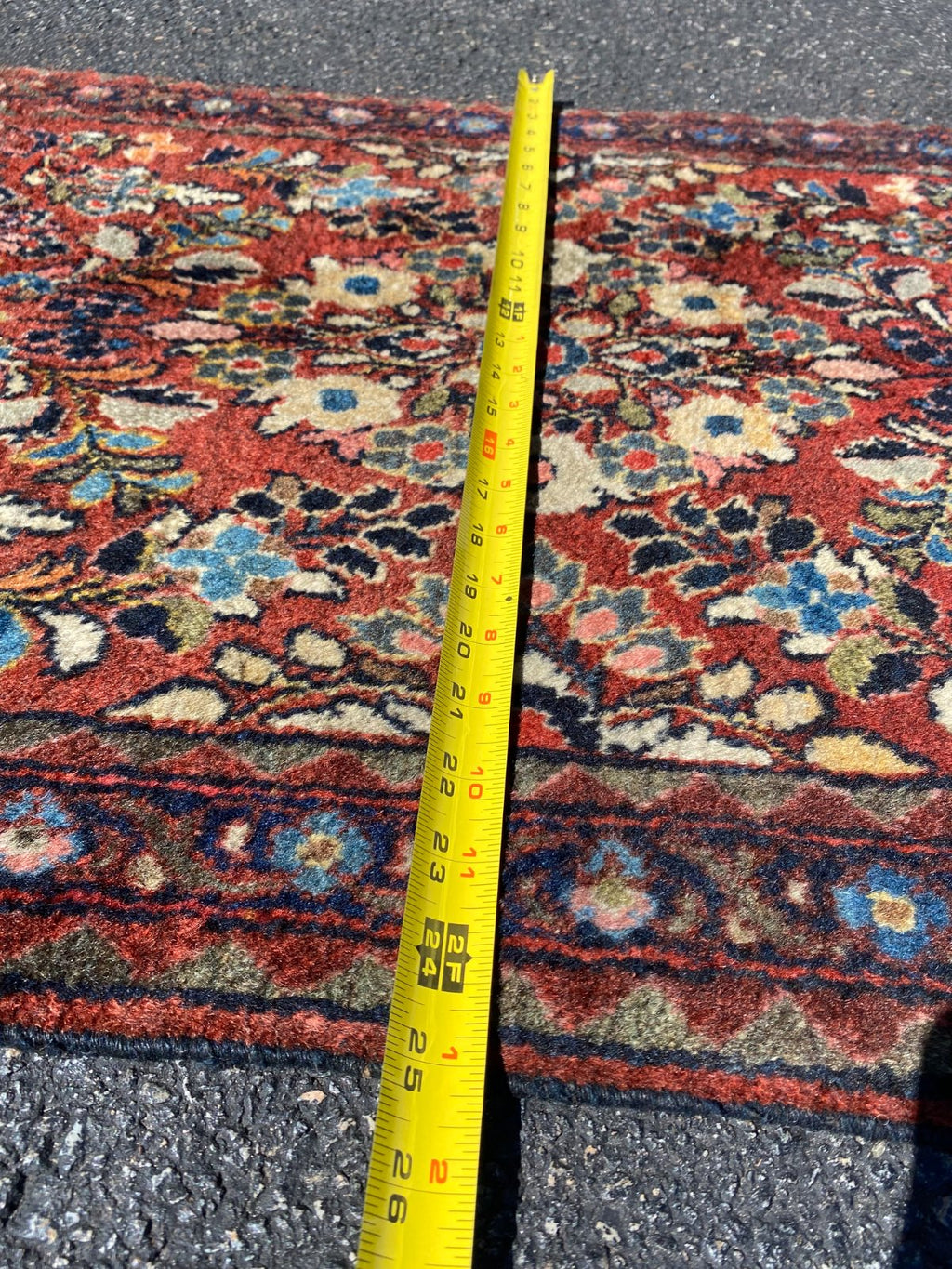 Antique Persian Sarouk Hand-Knotted Wool Runner, Rich Red Field