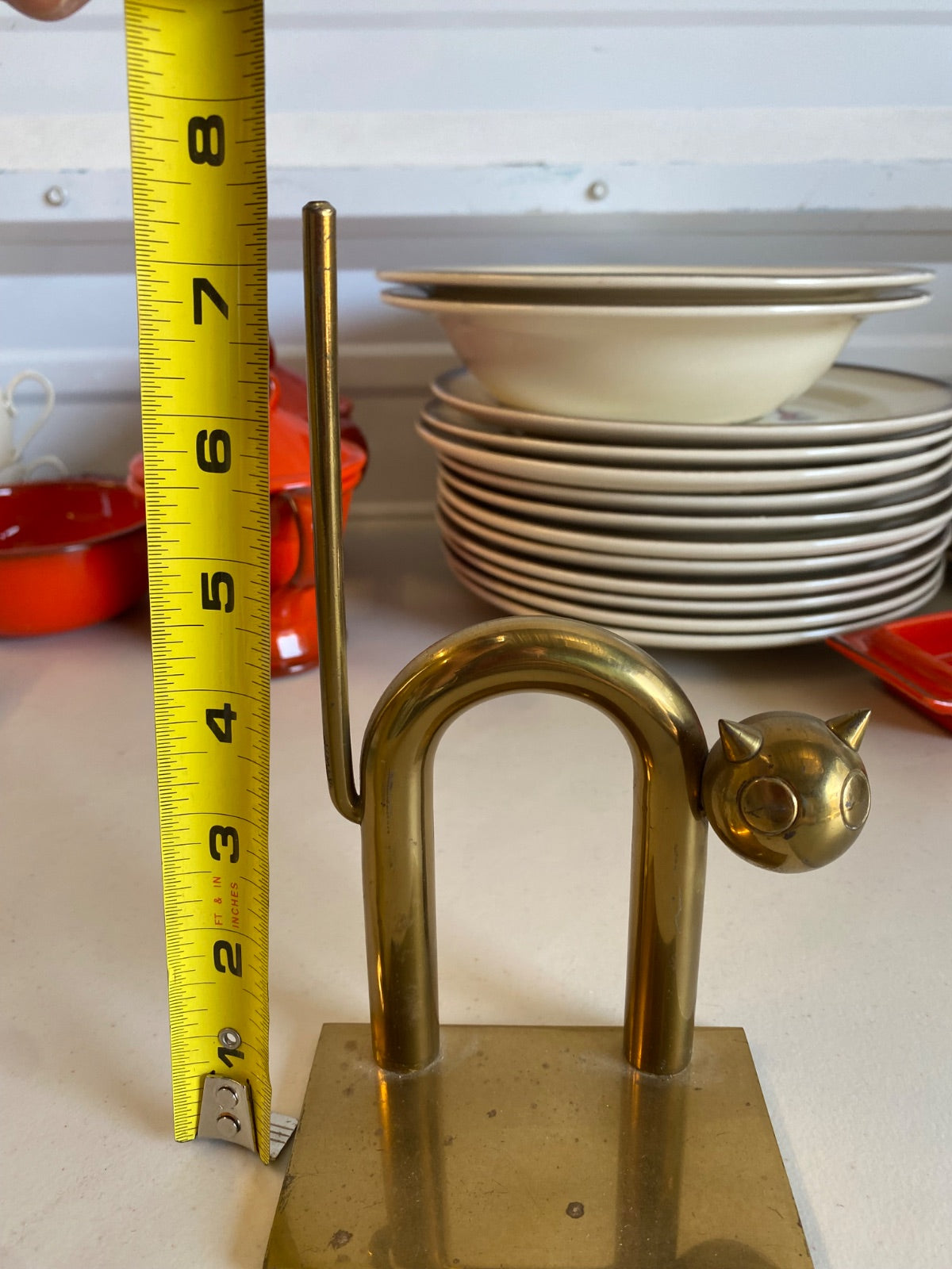 Chase Brass Cat Bookend by Walter Von Nessen Art Deco Sculptural Single