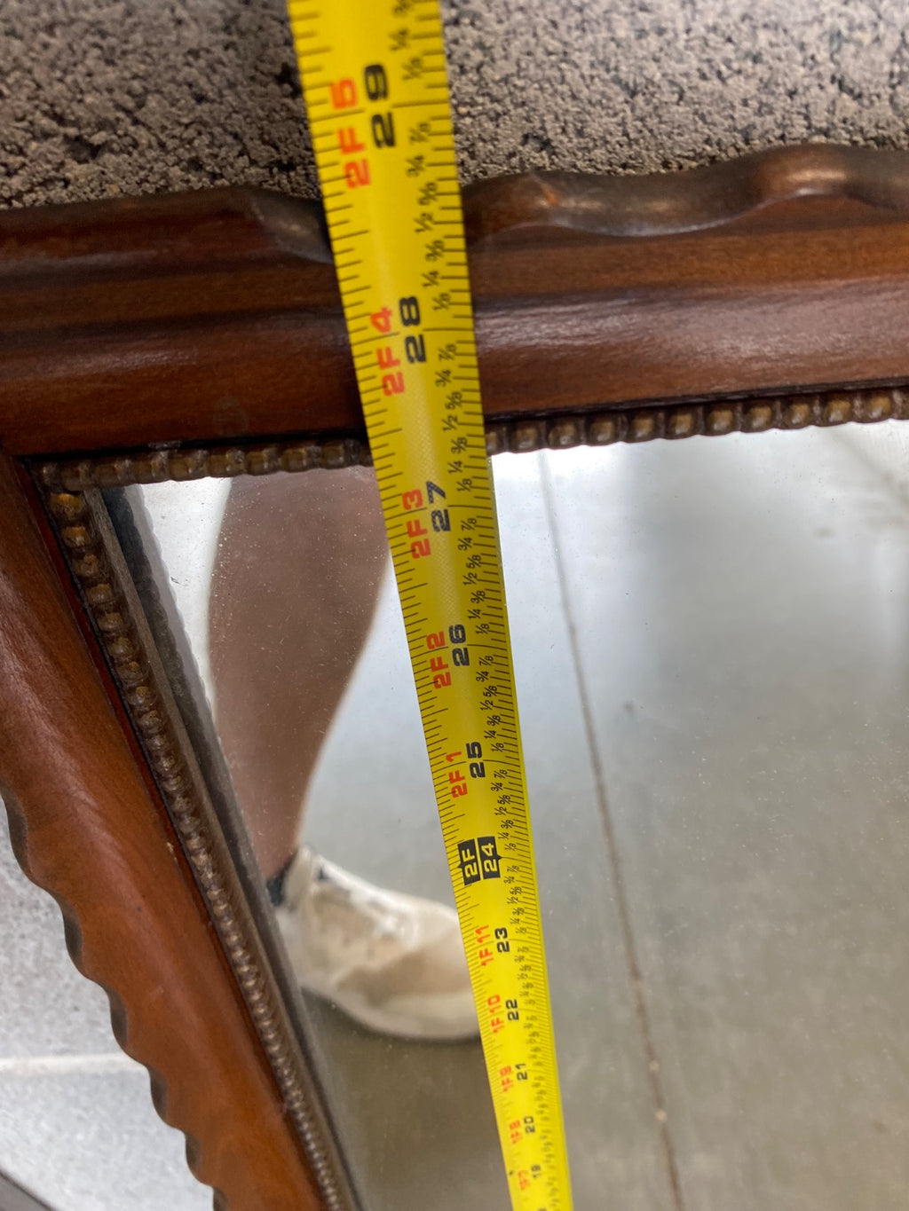 Vintage Mahogany Pie Crust Frame Mirror with Gilt Bead Detail, 29" x 21"