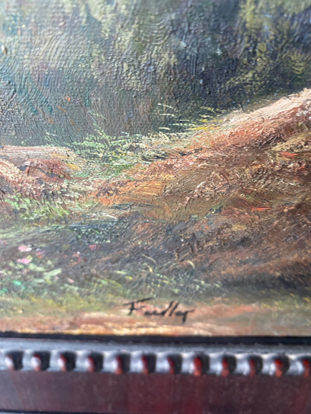 Signed Oil on Canvas Mountain Landscape in Mahogany-Tone Frame, 44x31"