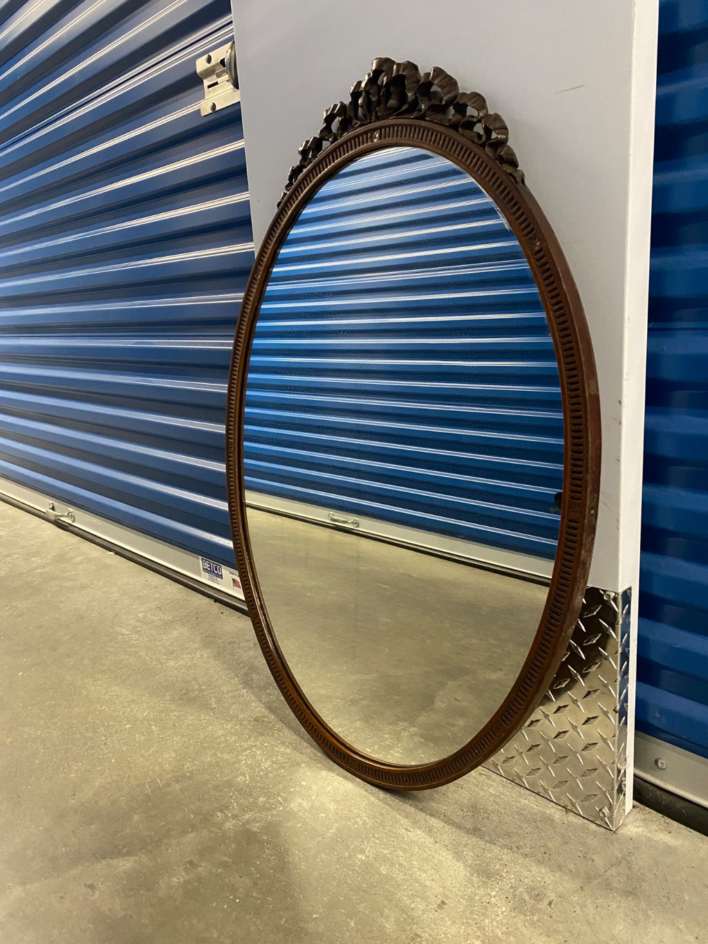 Louis XVI Style Oval Wall Mirror with Ribbon Bow Crest, Gilt Gesso Frame