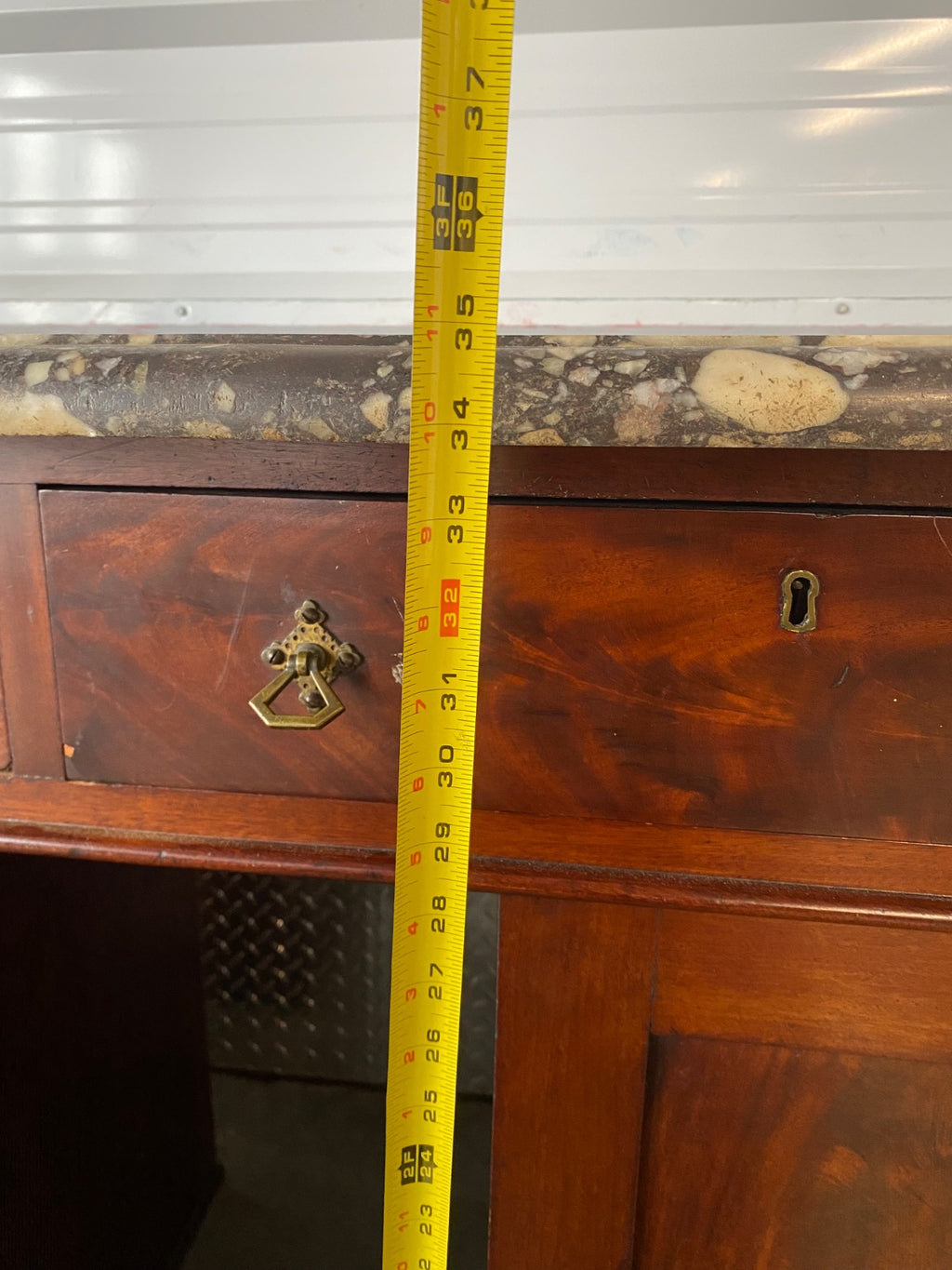 19th Century English Pedestal Sideboard with Breche Violette Marble Top, Flame M