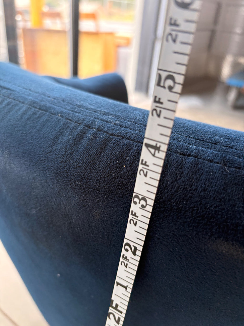 Burrow Navy Velvet Barrel Chair with Walnut-Stained Tapered Legs