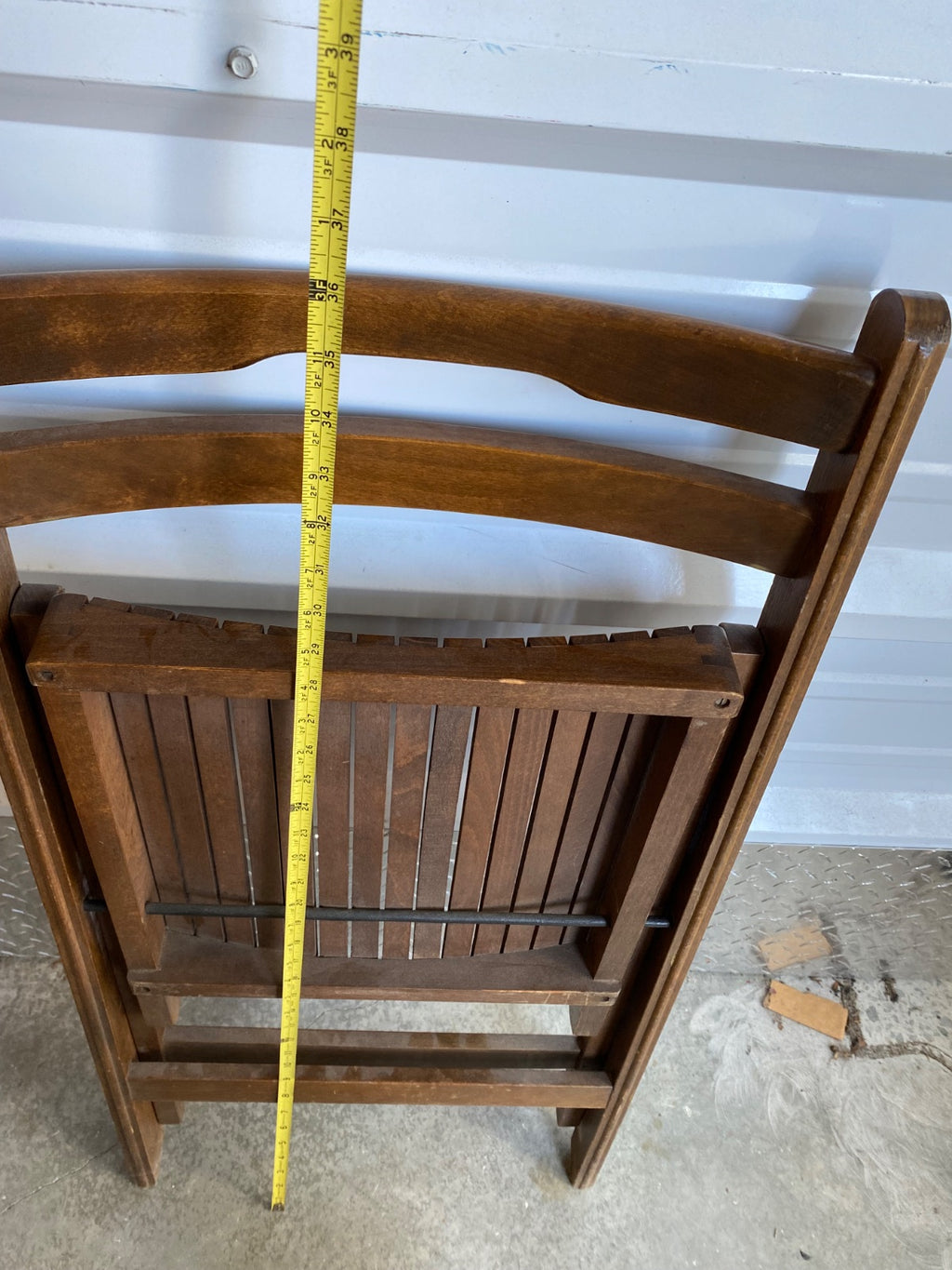 Set of 4 Mid-Century Slatted Wood Folding Chairs with Ladder Backs
