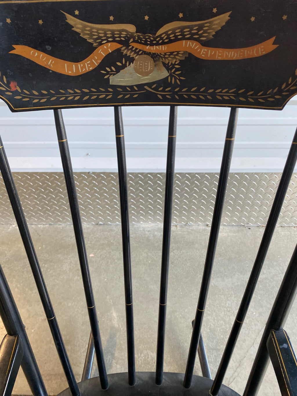 Hitchcock-Style Black Windsor Rocker with Gold Stenciled Eagle & Liberty Banner