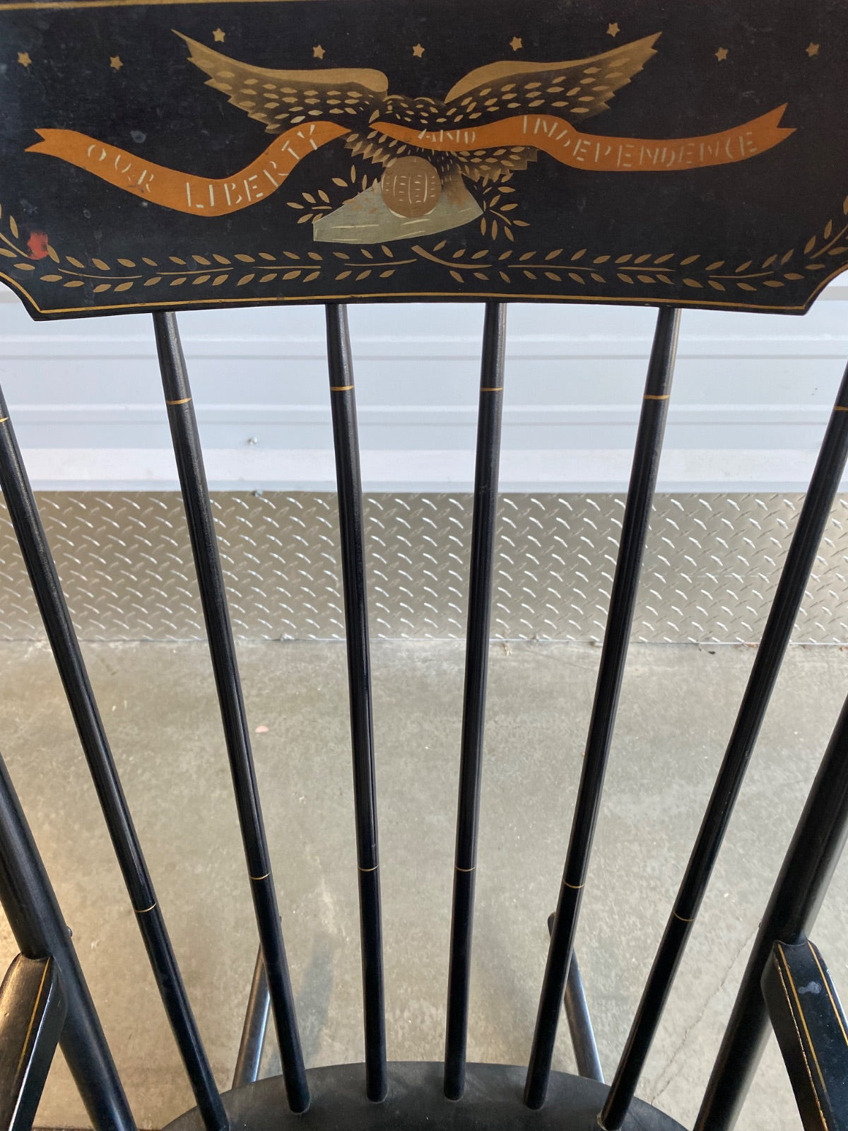 Hitchcock-Style Black Windsor Rocker with Gold Stenciled Eagle & Liberty Banner