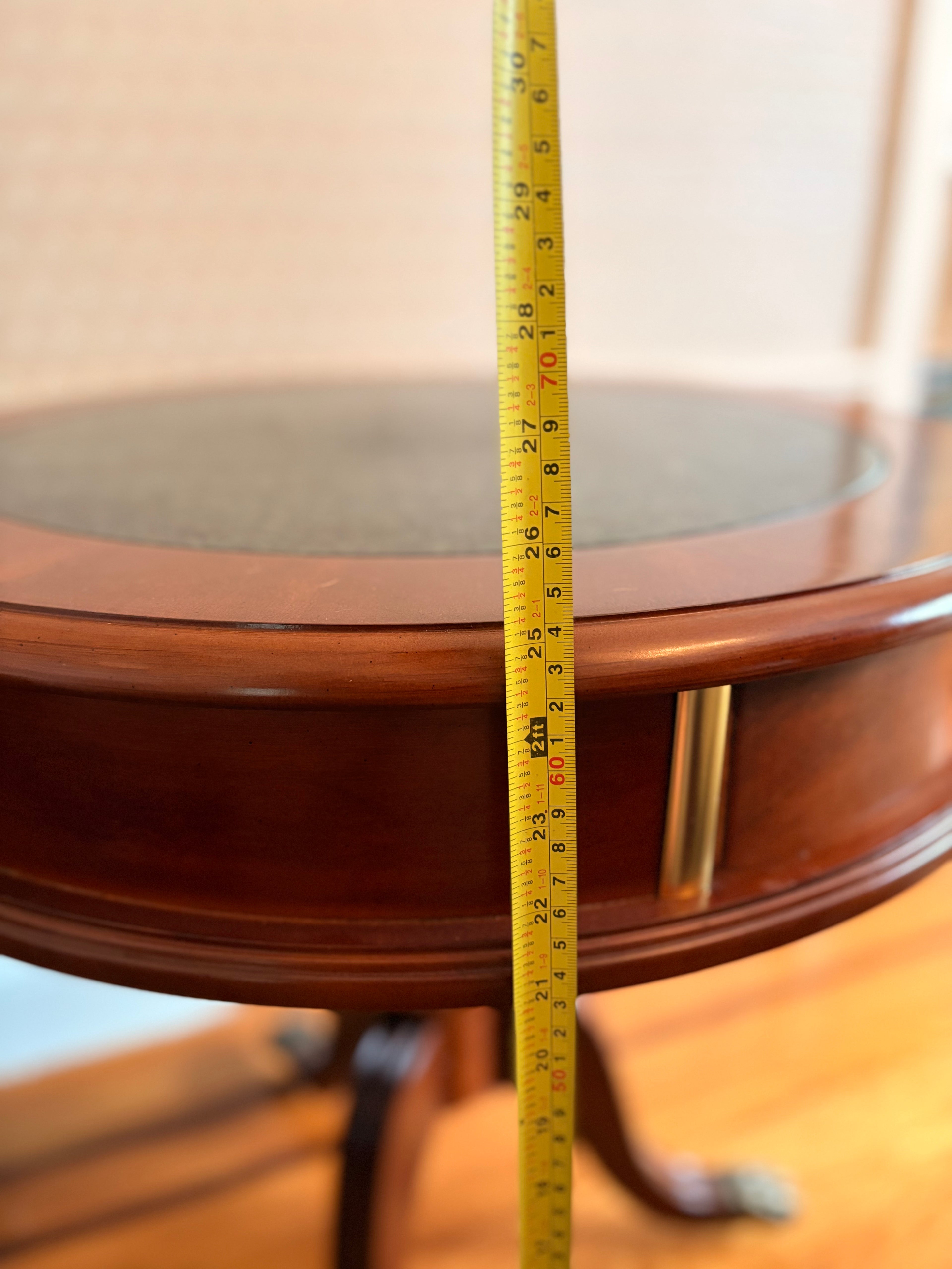Vintage Mahogany Round Game Table with Green Marble Top & Claw Foot Base